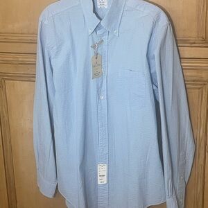 Brooks Bros seersucker texture Men's Light Blue Button-Down Shirt